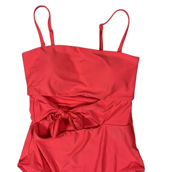 Aerie Red One Piece Swimsuit Medium Bow Front Adjustable Straps Full Coverage - Picture 2 of 5